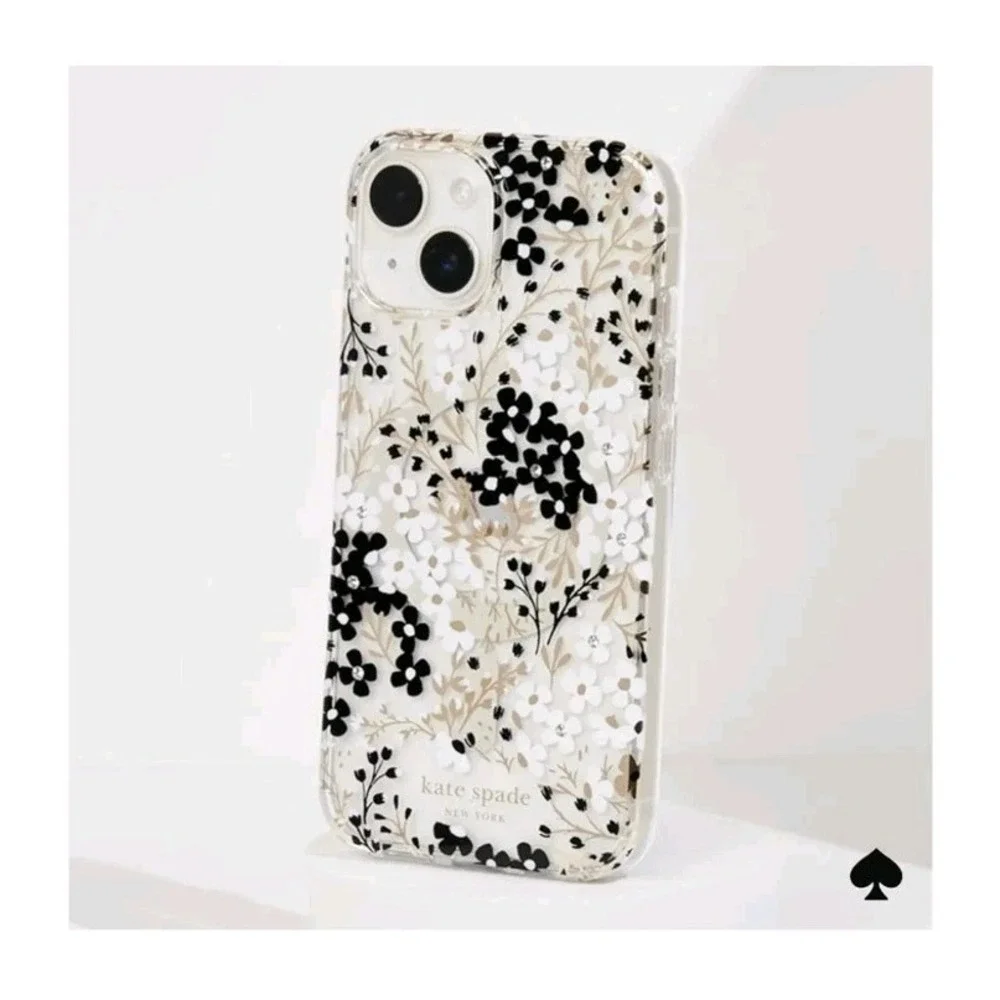kate spade New York Case for iPhone 15/14 Plus w MagSafe Clear Floral Gold Black